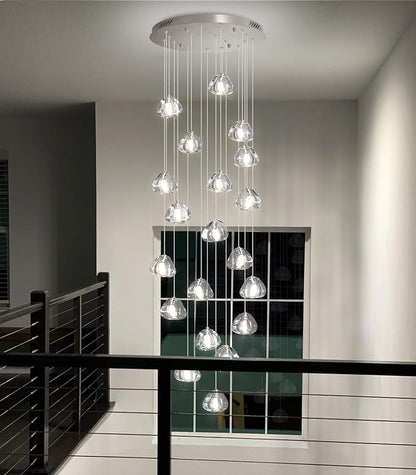 HAIXIANG LED Glam Chandelier 118 inches Long Light Luxury Crystal Ceiling Chandeliers Remote Dimmable High Ceiling Pendants Lighting Fixtures Brushed Nickel 15 Lights