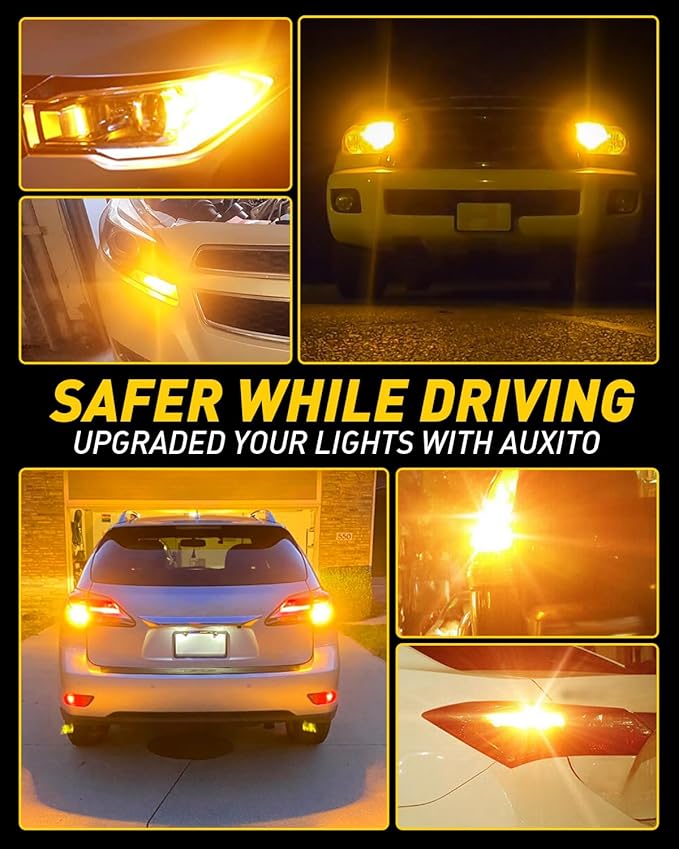 AUXITO CANBUS 1156 LED Bulbs Amber Yellow with Built-in Resistor 7506 1003 1141 BA15S P21W Anti Hyper Flash Error Free Turn Signal Lights Blinker Parking Lights, Pack of 2