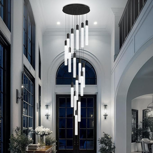 Luxurious K9 Crystal Chandelier,16-Light Large Modern Crystal Column Chandelier,Crystal Drop High Ceiling Pendant Light Fixture for Home Hotel Store