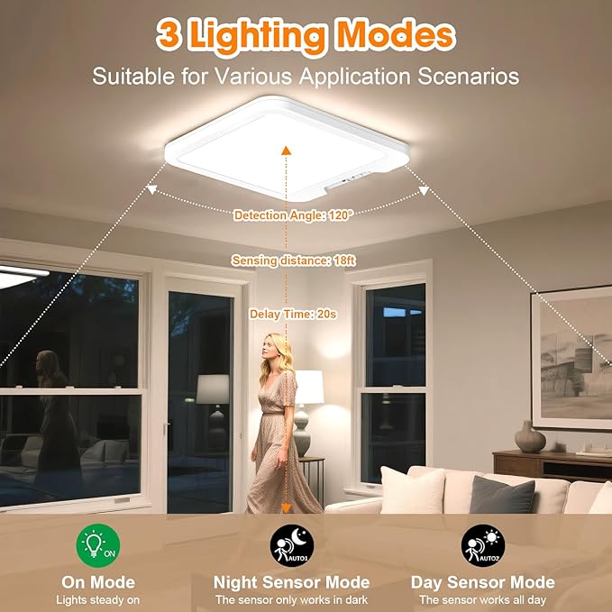 Rechargeable Ceiling Light with Motion Sensor & Remote, 3 Color Temperature (3000K/4500K/6500K), Timer & USB-C Battery Operated for Bathroom Shower Stairs Hallway Garage Pantry Porch (1 Pack)