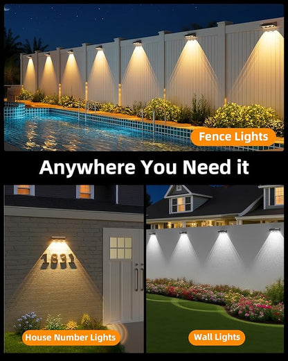 JOFIOS Solar Fence Lights Outdoor, 4 Pack, 9 Fixed Colors ＆ Color Changing Fence Lights Solar Powered Waterproof IP65 Dusk-to-Dawn LED Deck Lighting for Patio, Railing, Pool, Porch, Backyard, Wall