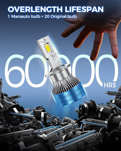 Marsauto D2S HID Bulbs, 800% Brightness, 6500K White for 85122 66240 66040 66240CBI Bulb, Plug and Play, Pack of 2