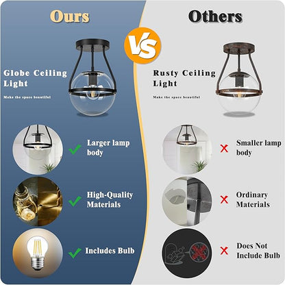 Bagood 6" Globe Semi Flush Mount Ceiling Light Fixture Modern Black Semi Flush Mount Ceiling Light Mid Century Ceiling Light With Clear Glass Shade Matte Black Finish for Hallway Bathroom (Bulb Incl.)