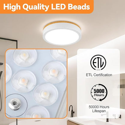 11" Flush Mount Ceiling Light, Minimalist Modern Wood Paint LED Ceiling Light with 5CCT 2700K-5000K, Dimmable LED Light Fixtures Ceiling Mount for Kitchen Bathroom Bedroom Hallway