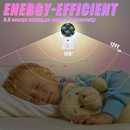 Alien Night Light Spaceship Night Lights LED Lamp Round Plug into Wall Nightlight with Dusk to Dawn Sensor Home Hallway Stairway Kitchen Decor