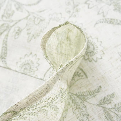 jinchan Floral Kitchen Curtains for Windows 30 Inch Farmhouse Linen Blend Tier Curtains Light Filtering Botanic Small Window Drapes for Bedroom Living Room Rod Pocket 2 Panels Sage Green on Beige