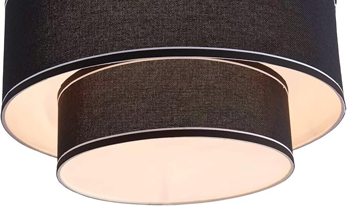 Shrine Lighting Double Drum Chandeliers, Farmhouse Style, Perfect Drum Pendant Light for Dining Room, D20'' x H10'', Adjustable Chains 55'', E12*4 Sockets, Black Linen Fabric Lampshade & Gold Rod
