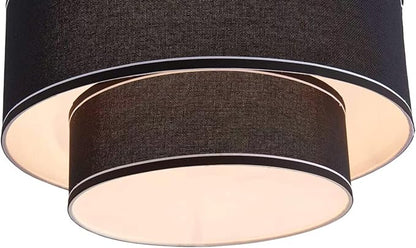 Shrine Lighting Double Drum Chandeliers, Farmhouse Style, Perfect Drum Pendant Light for Dining Room, D20'' x H10'', Adjustable Chains 55'', E12*4 Sockets, Black Linen Fabric Lampshade & Gold Rod