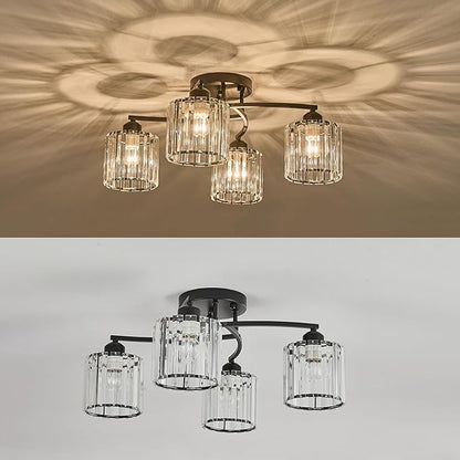 Crystal Chandelier, Modern Elegant Ceiling Light E26 Base Easy Installation Durable Metal Frame for Living Room Bedroom Dining Room, Black (Style B)