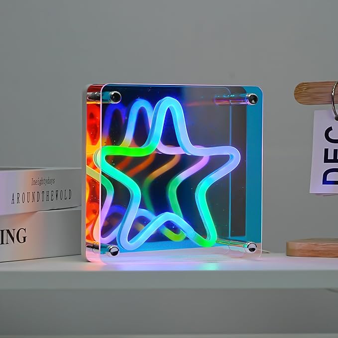 Light Up Your World! Wireless Express Neon Art Signs (5 Unique Styles) - Desktop & Wall Décor. Perfect for Bedrooms, Dorm Rooms, Office (Star 3D)