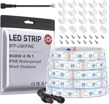 BTF-LIGHTING IP68 Waterproof Outdoor RGBW LED Strip 5050SMD RGB+Cool White(6000K-7000K) 4 Color in 1 DC12V 5m 16.4ft 60LED/m Multi-Colored Light White PCB Can Work Outdoor(No Adapter or Controller)