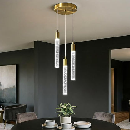 Modern Light Fixture Kitchen Island Pendant Light Dimmable LED Gold Pendant Lights Mini Crystal Pendant Lighting for Bedroom Dining Room Living Room（3-Light ）