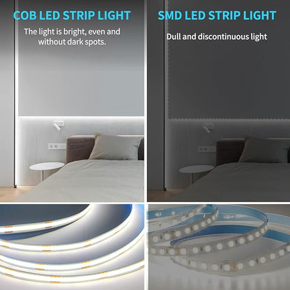 COB LED Strip Lights 100ft,6000K DC 24V Dimmable White Flexible LED Lights Strip for Bedroom,with Remote and app Control LED Rope Lights for Living Room,Shelf,Cabine,Bed(2 Rolls of 50ft)