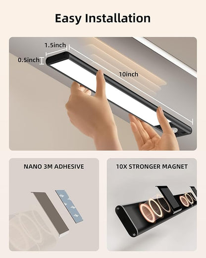 EZVALO Under Cabinet Lights, 1900mAh Rechargeable Motion Sensor Lights Indoor 3 Color Temps, 80 LED Closet Lights Wireless, Dimmable Under Counter Lights for Kitchen, Stairs, Hallway (2 Pack)