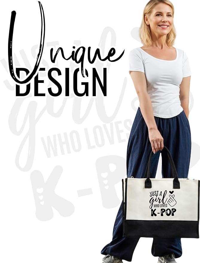 InnoBeta Kpop Gifts Canvas Tote Bag, Kpop Gifts for Teen Girl Kpop Lovers, Kpop Merch Stuff, Koren Tote Bag with Top Zipper Closure and Shoulder Strap for Birthday, Christmas