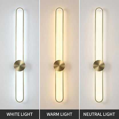 Modern Wall Sconce Dimmable 3000K/4000K/6000K LED Wall Light Fixture, Hardwired Wall Lamp for Living Room, Dining Room, Bedroom, Hallway, Lobby, Entryway (Brushed Gold, 43.3inch/H110cm)