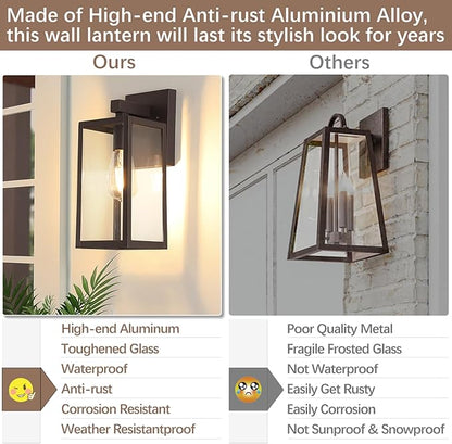 MAXvolador Outdoor Wall Sconce, Exterior Waterproof Wall Lantern Light Fixture, Dark Chocolate Porch Light Glass, Anti-Rust E26 Patio Lighting, 2 Pack
