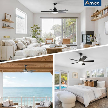 addlon Ceiling Fans with Lights, 42 inch Black Ceiling Fan with Light and Remote Control, Reversible, 3CCT, Dimmable, Noiseless, Small Ceiling Fan for Bedroom, Farmhouse, Indoor/Outdoor Use