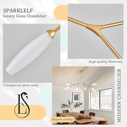 Modern 6-Light Chandelier Elegance Sputnik Chandeliers for Dining Room L50’’ Large Glass Chandelier Adjustable Branch Pendant Light Fixture for Living Room Kitchen Bedroom