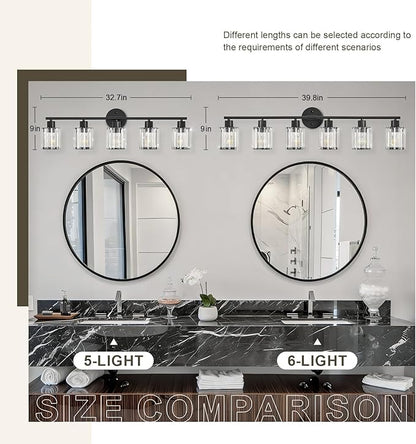 Crystal Bathroom Light Fixtures, Bathroom Lighting Fixtures Over Mirror, Modern Black Gold 5-Light Vanity Lights for Mirror,Restroom, Bedroom (Ceramic E26 Socket,Bulbs Not Include)