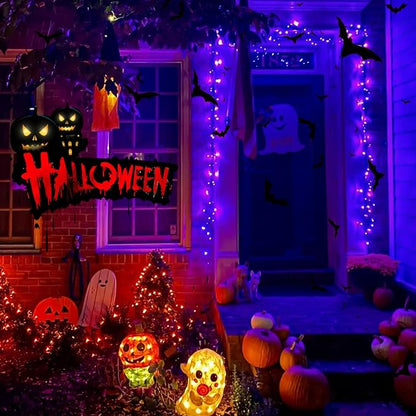 Halloween Solar Fairy Lights Outdoor Waterproof Copper Wire Orange Purple String Lights 2 Pack 33FT 100LED for Christmas Party Decoration Easter Wedding Terrace Yard Tree Garden Patio