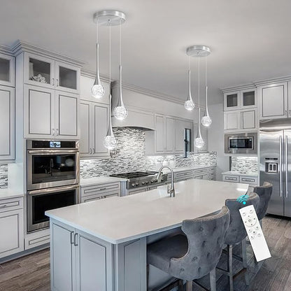 3-Lights Modern Pendant Lights for Kitchen Island LED Dimmable Crystal Glam Ceiling Pendant Lighting Chandelier for Dining Room Hallway Bedroom Corner Lamp Brushed Nickel