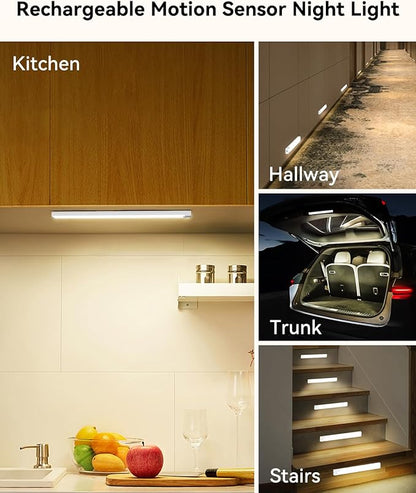 12 Inches Under Cabinet Lighting 6 Packs with 1 Charging Station, Rechargeable Motion Sensor Light Indoor, 3 Color Temps, Dimmable Closet Light Stick on, Under Counter Lights for Kitchen