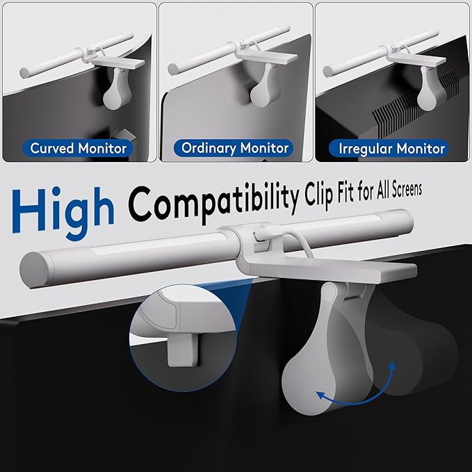 Quntis Monitor Light Bar with Remote, Eye-Care No Glare, Space Saving Home Office Desk Lamp, White, Stepless Dimming, Easy Setup LED Computer Light Backlight for Curved Gaming Monitors Reading Study