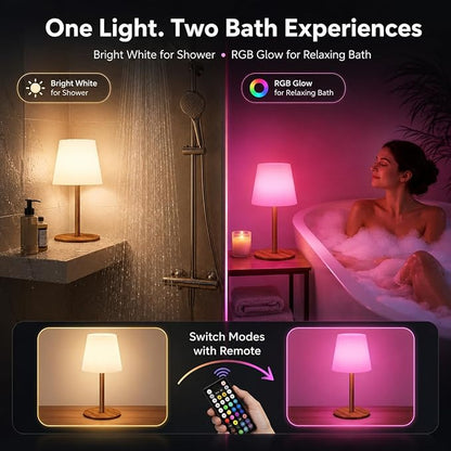 EZVALO Spa-Like Shower Lamp – Waterproof Bathroom Lamp with Remote, Rechargeable Cordless Mood Light, 3 Color Temps & 80 RGB Colors for Relaxing Bathroom & Bathtub Experience (2 Packs)