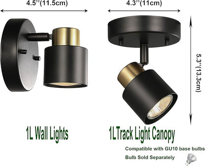 1 Light Track Lighting Kit,2 Packs Matt Black Brass Finish Adjustable Moden Flush Mount Ceiling Spotlight Wall Sconces for Kitchen,Hallway,Living Room Home Improvement