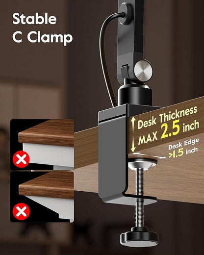 LitONES Desk Lamp with Clamp for Home Office, Advanced Eye-Caring Zoom Lighting for Video Calls with 2000LM, 15W, CRI >97.8, 3 Colors & 10 Brightness, Remoted Desk Light with Memory & Timer