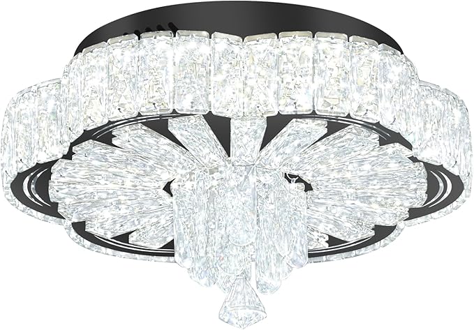 Modern Crystal Chandelier for Living Room 16in Black Crystal Raindrop Ceiling Light for Room Bedroom LED Dimmable 2700K-6000K