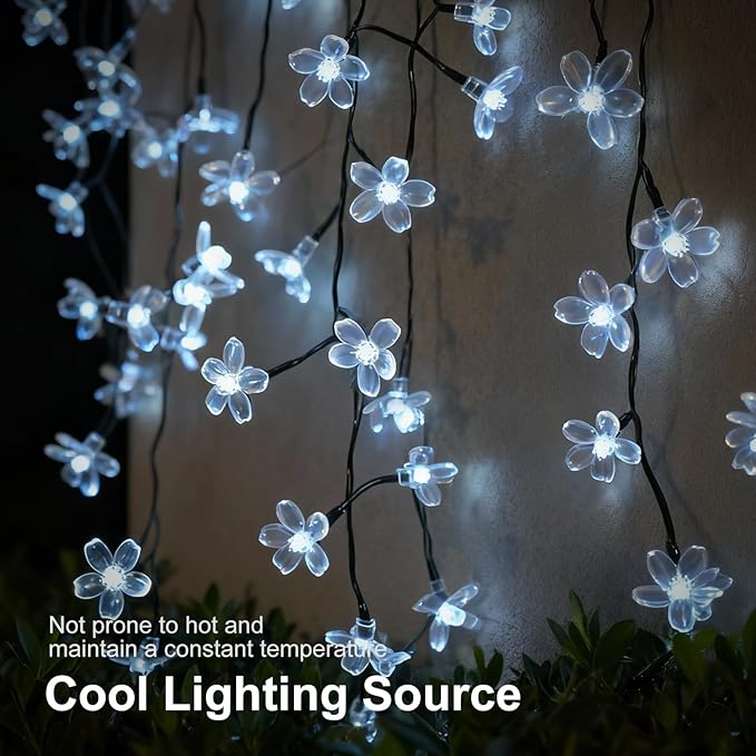 60 LED Solar String Lights Outdoor Waterproof Flower Fairy Lights for Garden Fence Patio Yard Christmas Tree Lawn Wedding Party Decor, Pure White