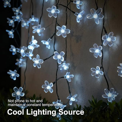 60 LED Solar String Lights Outdoor Waterproof Flower Fairy Lights for Garden Fence Patio Yard Christmas Tree Lawn Wedding Party Decor, Pure White