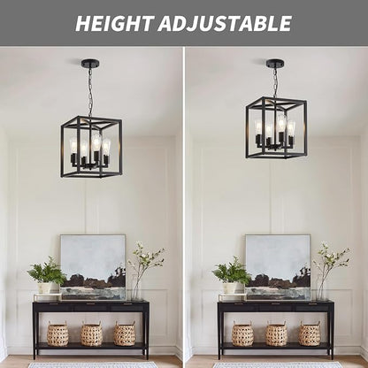Lanhall 4-Light Farmhouse Chandelier Fixture Rustic Industrial Pendant Lighting Adjustable Height Metal Cage E26 Hanging Lights for Kitchen Island, Dining Room, Living Room, Bedroom, Foyer, Entry