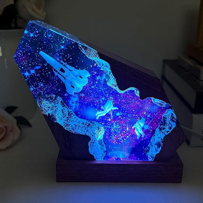 Epoxy Space Resin Lamp, Handmade Astronaut Lamp with USB Port, Multi-Color LED Light, Ideal Home Bedroom Decor, Space Gifts for Men and Women, Unique Astronomy Gifts for Galaxy Enthusiast (8"x5")