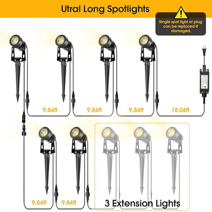 CPLIRIS Outdoor Landscape Lighting, LED Spot Lights Kit for Garden, Yard, House, Lawn, Tree, Flags, Fence Use, Warm White 2700k-3300k, IP67 Waterproof & Connectable - 6 Pack