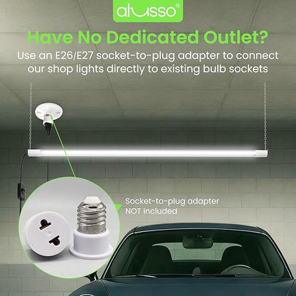 ALUSSO® LED Shop Lights 4FT for Garage, 4800LM Super Bright, Adjustable 2700K 3000K 4000K 5000K 6500K, 120V, Warm to Cool Daylight Linkable Shop Lights for Workshop/Basement, ETL Listed, 2 Pack