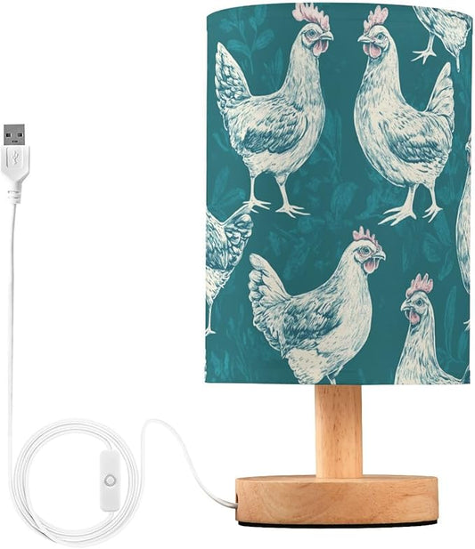 Bedside Table Lamp Chicken Animals Teal Nightstand Lamp with Wood Desk Lamps for Bedroom Living Room Nursery Office Home Decor