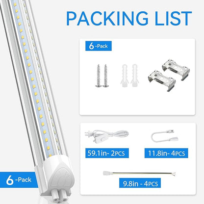 CNSUNWAY 2FT LED Shop Light, 22W 3000K Warm White, T8 LED Tube Light, Ceiling and Utility Shop Lights, Linkable Under Counter Lights for Kitchen, Garage, Workbench, Basement, ETL Listed (Pack of 6)