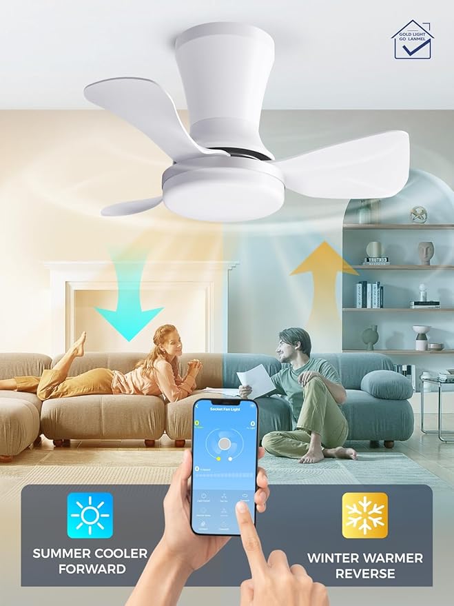 LANMEL Ceiling Fan with Light, Modern Flush Mount Low Profile with Remote Control, Reversible, 3CCT Dimmable, Quiet,LED for Bedroom, Living Room, Indoor/Outdoor Patio Use 22 Inch Silver & White