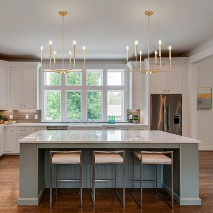 Modern Gold Chandelier for Dining Room,Metal 6-Light Kitchen Light Fixtures,Farmhouse Candle Hanging Pendant Light for Living Room Entryway Foyer Bedroom (Bulb Not Included)