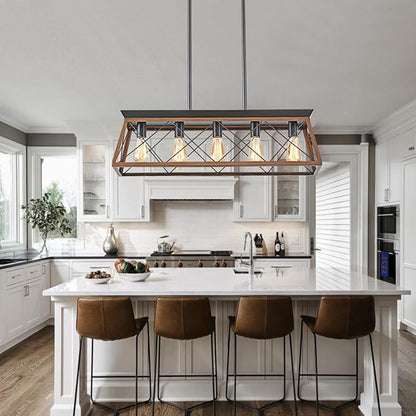 5-Light Dining Room Chandelier Over Table, Farmhouse Kitchen Island Lighting, Adjustable Height Chandeliers for Kitchen, Dining Room Table Walnut