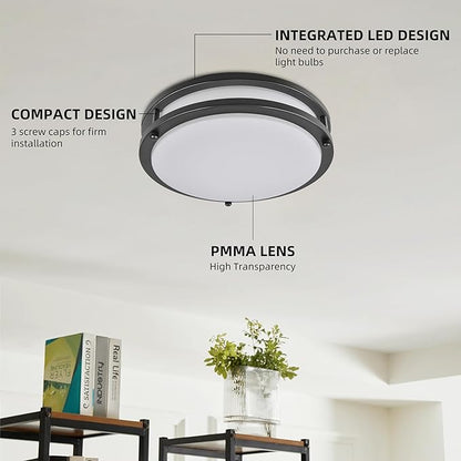 hykolity 16 inch Dimmable LED Flush Mount Ceiling Light, Oil Rubbed Bronze, 36W, 2200LM, 2.7/3/3.5/4K/5K Adjustbale, 120°Light Angle, CRI90, Ceiling Lamp for Bedroom, Kitchen, Office,ETL Listed