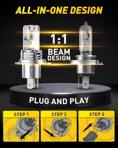 AUXITO H4 Fog Bulb, 6500K White 33000LM Super Bright, Canbus Ready with Fan, Pack of 2