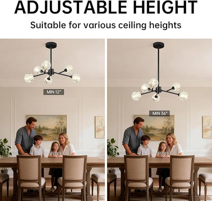 Weesalife Sputnik Chandeliers for Dining Room Light Fixture Over Table, Modern Crystal Chandeliers, 6 Lights Black Lighting Fixtures for Living Room Bedroom Kitchen Island