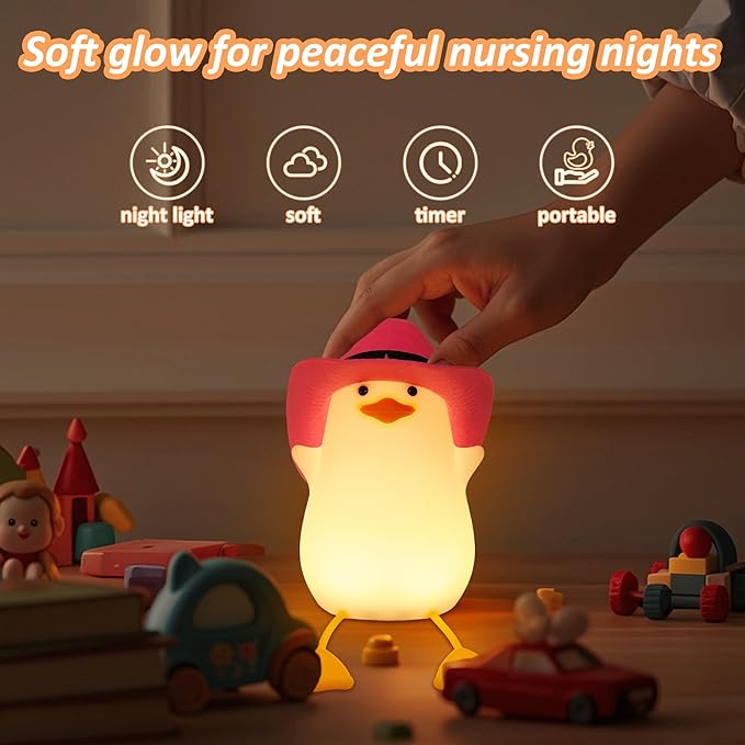 Anywin Cute Benson Ducks Night Light, Squishy Touch Silicone Animal Nursery Bedside Lamp, Dimmer & Rechargeable, Birthday Gift for Boys, Girls, Teens (Pink Duck)