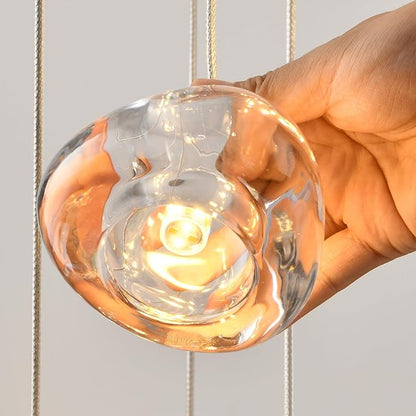 Modern Crystal Foyer Chandelier 7-Lights Raindrop Pendant Light Fixture, Bubble LED Flush Mount Staircase Living Room Light Fixture Chrome