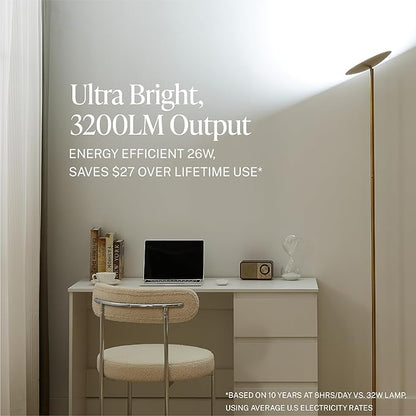 LED Torchiere Floor Lamp, 3200LM, 71" Tall Modern Torchiere Lamp in Golden Brass, Stepless Dimming, Remote & Touch Control, Super Bright Light for Living Room and Bedroom, Heavy Stable Base