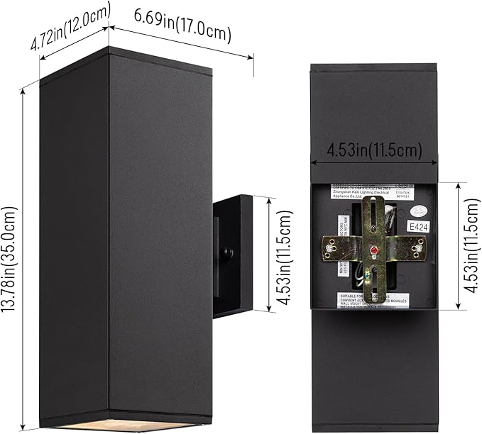 mirrea Modern Outdoor Porch Light Patio Light in 2 Lights with Aluminum Rectangular Tube and Tempered Glass Cover Waterproof Wall Sconce 4 Pack (Matte Black 14")